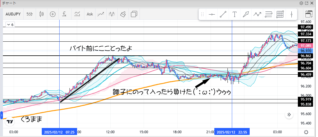 2025年2月12日のAUDJPYトレード結果